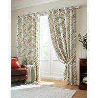 Laura Ashley Old Castle Leaves Cotton Rich Eyelet Curtains Green Mix