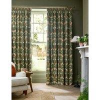 William Morris At Home Strawberry Thief Pure Cotton Blackout Curtains Green Mix