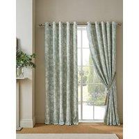 Laura Ashley Lloyd Pure Cotton Eyelet Curtains Green Mix