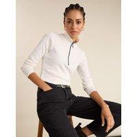 BAUKJEN Pure Cotton Funnel Neck Half Zip Top Soft White