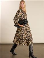 Printed Tie Neck Midi Tiered Dress