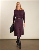 Jersey Slash Neck Midi Skater Dress