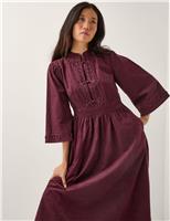 Cord Embroidered High Neck Midi Dress