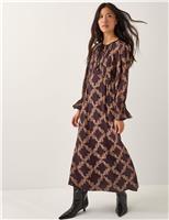 Printed Tie Neck Midi Tea Dress