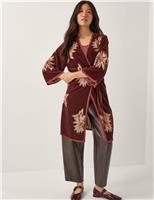 Embroidered Belted Longline Kimono