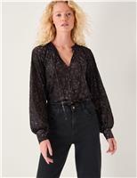 Floral Devore Tie Neck Shirt