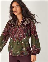 Cotton Rich Jersey Paisley Notch V-Neck Top