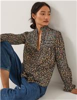 Pure Cotton Floral V-Neck Blouse