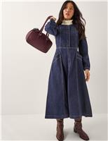 Cotton Rich Denim Midi Waisted Dress