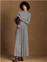 Jersey Checked High Neck Midaxi Skater Dress