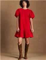 Corduroy Round Neck Mini Smock Dress