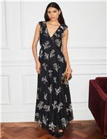 Tulle Embroidered V-Neck Maxi Waisted Dress