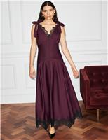 Lace Detail V-Neck Maxi Skater Dress