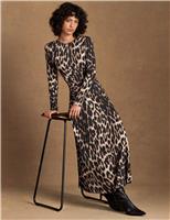 Animal Print Round Neck Midaxi Waisted Dress