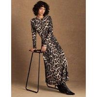 RO&ZO Animal Print Round Neck Midaxi Waisted Dress Brown Mix