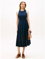 Tommy Hilfiger Linen Blend Midi Skater Dress Navy