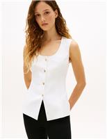 Tommy Hilfiger Linen Blend Button Through Vest Top White