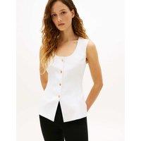 Tommy Hilfiger Linen Blend Button Through Vest Top White