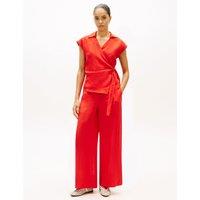 Tommy Hilfiger Pure Linen Elasticated Waist Wide Leg Trousers Red