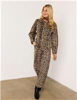 Never Fully Dressed Mid Rise Leopard Print Barrel Jeans Brown Mix