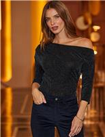 SOSANDAR Sparkly Off The Shoulder Top Blue Mix