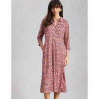 White Stuff Cotton Modal Blend Jersey Printed Shirt Dress Pink Mix