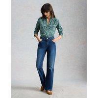 White Stuff Pure Cotton Jersey Printed Collared Shirt Teal Mix