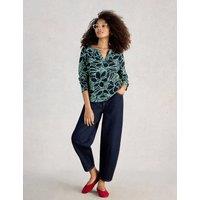 White Stuff Pure Cotton Floral Notch Neck Top Navy Mix