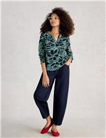 White Stuff Pure Cotton Floral Notch Neck Top Navy Mix