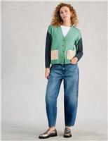 Wool Blend Colour Block V-Neck Cardigan