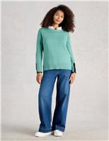 White Stuff Cotton Rich Crew Neck Stepped Hem Jumper Teal