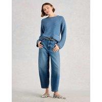 White Stuff Pure Cotton Textured Crew Neck Jumper Blue