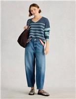 Pure Cotton Striped Textured V-Neck Jumper