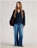 Pure Cotton Embroidered Notch Neck Top