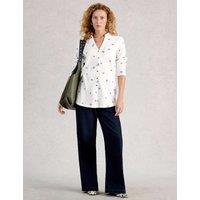 White Stuff Pure Cotton Embroidered Longline Shirt White Mix