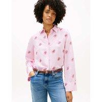 Tommy Hilfiger Linen Blend Striped Monogram Collared Shirt Pink Mix