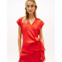 Tommy Hilfiger Pure Linen Knot Front Blouse Red
