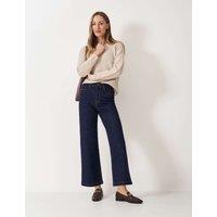 Crew Clothing Denim Wide Leg High Waisted Cropped Jeans Dark Navy