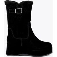 Carvela Suede Faux Fur Trim Flatform Mid Calf Boots Black
