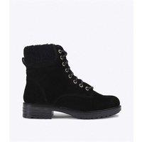 Carvela Suede Faux Fur Trim Lace Up Ankle Boots Black