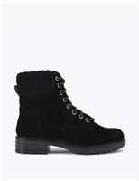 Suede Faux Fur Trim Lace Up Ankle Boots