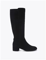 Suede Block Heel Round Toe Knee High Boots