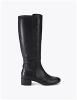 Leather Block Heel Knee High Boots