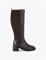 Leather Block Heel Knee High Boots