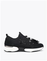 Suede Mix Slip On Flower Sequin Trainers