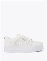 Carvela Lace Up Weave Detail Flatform Trainers White