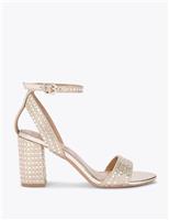Carvela Sparkle Block Heel Sandals Silver
