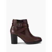 Carvela Leather Strap Detail Block Heel Ankle Boots Dark Brown