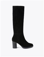 Suede Block Heel Knee High Boots