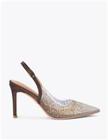 Carvela Sparkle Pointed Stiletto Heel Slingback Shoes Brown